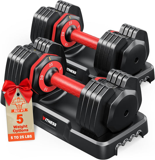 Adjustable Dumbbells Set of 2, 1 Hand Adjustable Weights Dumbbells Set, 5 in 1/10 in 1 Free Dumbbell with Anti-Slip Texture Handle, 25/55/80Lb Pair Weight Set for Home Gym Suit Both Men and Women