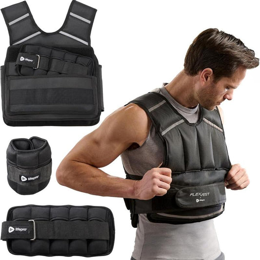 Lifepro 2-In-1 Adjustable Weighted Vest + Ankle Weights (15 & 20Lbs) - Running Weighted Vest for Women & Men with Reflective Stripe, Phone Pocket - Workout Equipment for Strength Training & Fitness
