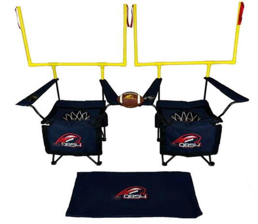 QB54 Navy Set with 2 Portable 600D Nylon Camping Chairs Field Goal Posts Inflatable Rubber Football Foam Kicking Tee Pump Carry Bag Sports Outdoor Ball Equipment Football Game